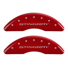 Load image into Gallery viewer, MGP 4 Caliper Covers Engraved Front &amp; Rear Stingray Red finish silver ch Caliper Covers MGP
