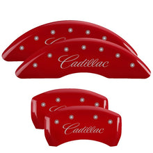 Load image into Gallery viewer, MGP 4 Caliper Covers Engraved Front &amp; Rear Cursive/Cadillac Red finish silver ch Caliper Covers MGP
