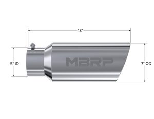 MBRP Universal Tip 7in O.D. Rolled End 5in inlet 18in length - T304 (SINGLE TIP) Steel Tubing MBRP   