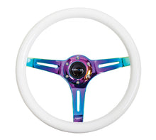 Load image into Gallery viewer, NRG Classic Wood Grain Steering Wheel (350mm) Glow-N-The-Dark Green Grip w/Neochrome 3-Spoke Center Steering Wheels NRG

