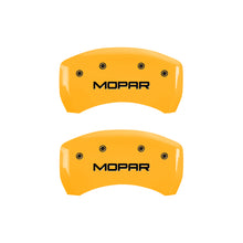 Load image into Gallery viewer, MGP 4 Caliper Covers Engraved Front &amp; Rear Mopar Yellow Finish Black Char 2006 Dodge Charger Caliper Covers MGP
