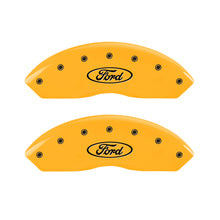 Load image into Gallery viewer, MGP 4 Caliper Covers Engraved Front &amp; Rear Oval logo/Ford Yellow finish black ch Caliper Covers MGP
