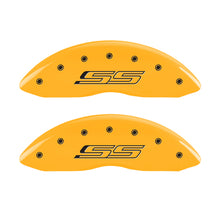 Load image into Gallery viewer, MGP 4 Caliper Covers Engraved Front &amp; Rear Gen 5/SS Yellow finish black ch Caliper Covers MGP
