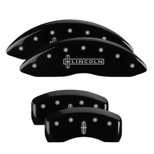 Load image into Gallery viewer, MGP 4 Caliper Covers Engraved Fr Lincoln Rr Star Logo Blk Finish Silver Char 18 Lincoln Continental Caliper Covers MGP
