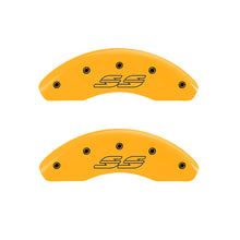 Load image into Gallery viewer, MGP 4 Caliper Covers Engraved Front &amp; Rear Impala Style/Ss Yellow Finish Blk Char 2000 Chevy Impala Caliper Covers MGP
