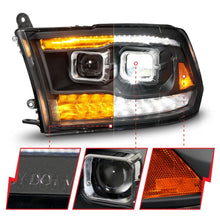 Load image into Gallery viewer, ANZO 09-18 Dodge Ram 1500/2500/3500 Full LED Proj Headlights w/Switchback Light Bar - Black Headlights ANZO
