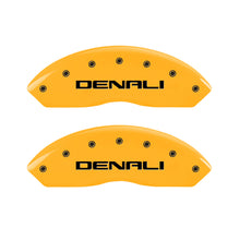Load image into Gallery viewer, MGP 4 Caliper Covers Engraved Front &amp; Rear Denali Yellow Finish Black Char 2017 GMC Acadia Caliper Covers MGP
