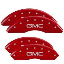 Load image into Gallery viewer, MGP 4 Caliper Covers Engraved Front &amp; Rear GMC Red finish silver ch Caliper Covers MGP
