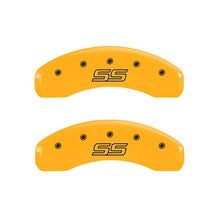 Load image into Gallery viewer, MGP 4 Caliper Covers Engraved Front &amp; Rear Trailblazer SS Yellow Finish Black Char 2004 Chevy SSR Caliper Covers MGP
