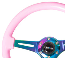 Load image into Gallery viewer, NRG Classic Wood Grain Steering Wheel (350mm) Solid Pink Painted Grip w/Neochrome 3-Spoke Center Steering Wheels NRG

