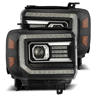 AlphaRex 14-18 GMC Sierra PRO-Series Proj Headlights Plank Style Black w/Activ Light/Seq Signal/DRL Headlights AlphaRex