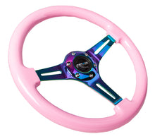 Load image into Gallery viewer, NRG Classic Wood Grain Steering Wheel (350mm) Solid Pink Painted Grip w/Neochrome 3-Spoke Center Steering Wheels NRG
