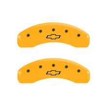 Load image into Gallery viewer, MGP 4 Caliper Covers Engraved F &amp; R Bowtie Yellow Finish Black Char 2000 Chevrolet Silverado 2500 Caliper Covers MGP
