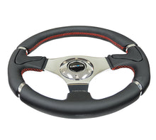 Load image into Gallery viewer, NRG Reinforced Steering Wheel (320mm) Blk Leather/Red Stitching w/Chrome 3-Spoke Center Steering Wheels NRG
