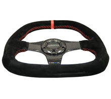 Load image into Gallery viewer, NRG Carbon Fiber Steering Wheel (320mm) Flat Btm. Blk Suede/Red Stitch w/CF Spokes &amp; Red Center Mark Steering Wheels NRG

