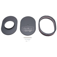 Load image into Gallery viewer, Edelbrock EDE42203 Edelbrock Air Cleaner Victor Series Oval Aluminum Top Cloth Element 11 875In X 8 25In X 3 75In Black
