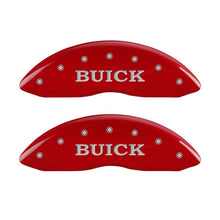 Load image into Gallery viewer, MGP 4 Caliper Covers Engraved Front Buick Engraved Rear Buick Shield Red finish silver ch Caliper Covers MGP
