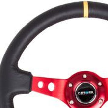 Load image into Gallery viewer, NRG Reinforced Steering Wheel (350mm / 3in. Deep) Blk Leather w/Red Spokes &amp; Sgl Yellow Center Mark Steering Wheels NRG
