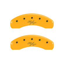 Load image into Gallery viewer, MGP 4 Caliper Covers Engraved Front Cursive/Challenger Engraved Rear RT Yellow finish black ch Caliper Covers MGP
