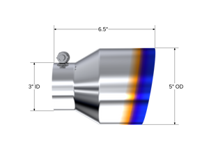 MBRP T304 Stainless Steel Burnt End Angle Cut Exhaust Tip - 3in. ID / 5in. OD / 6.5in. Length Tips MBRP   