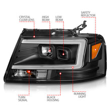 Load image into Gallery viewer, ANZO 2004-2008 Ford F-150 Projector Headlights w/ Light Bar Black Housing Headlights ANZO
