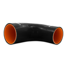 Load image into Gallery viewer, Mishimoto Silicone Reducer Coupler 90 Degree 3in to 4in - Black Silicone Couplers &amp; Hoses Mishimoto
