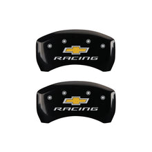 Load image into Gallery viewer, MGP 4 Caliper Covers Engraved Front &amp; Rear Chevy racing Black finish silver ch Caliper Covers MGP
