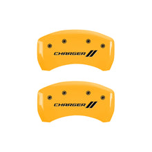 Load image into Gallery viewer, MGP 4 Caliper Covers Engraved Front &amp; Rear With stripes/Charger Yellow finish black ch Caliper Covers MGP
