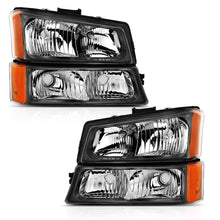 Load image into Gallery viewer, ANZO 2003-2006 Chevy Silverado Crystal Headlight w/ Signal Light Black Amber (4 pcs) Headlights ANZO
