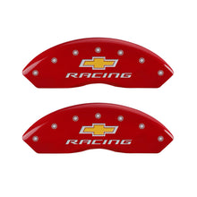 Load image into Gallery viewer, MGP 4 Caliper Covers Engraved Front &amp; Rear Chevy racing Red finish silver ch Caliper Covers MGP
