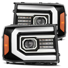 Load image into Gallery viewer, AlphaRex 07-13 GMC 1500HD PRO-Series Proj Headlights Plank Style Matte Blk w/Activ Light/Seq Signal Headlights AlphaRex
