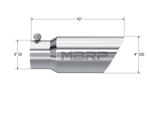 MBRP Universal Tip 4in OD 3in Inlet 10in Length Dual Wall Angled End T304 Steel Tubing MBRP   