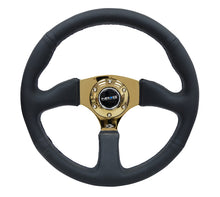 Load image into Gallery viewer, NRG Reinforced Steering Wheel (350mm / 2.5in. Deep) Leather Race Comfort Grip w/4mm Gold Spokes Steering Wheels NRG
