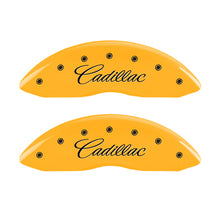 Load image into Gallery viewer, MGP 4 Caliper Covers Engraved F &amp; R Cadillac Yellow Finish Black Char 2004 Cadillac Escalade EXT Caliper Covers MGP
