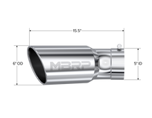 Load image into Gallery viewer, MBRP Universal Tip 6in OD 5in Inlet 15.5in Length 30 Deg Bend Angled Rolled End T304 Steel Tubing MBRP   
