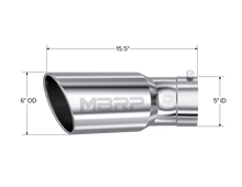 Load image into Gallery viewer, MBRP Universal Tip 6in OD 5in Inlet 15.5in Length 30 Deg Bend Angled Rolled End T304 Steel Tubing MBRP
