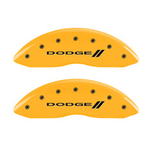 Load image into Gallery viewer, MGP 4 Caliper Covers Engraved F &amp; R w/ Stripes/Dodge Yellow Finish Black Char 2006 Dodge Charger Caliper Covers MGP

