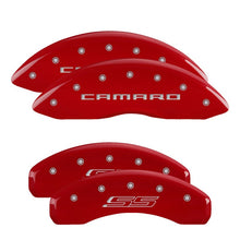 Load image into Gallery viewer, MGP 4 Caliper Covers Engraved Front Gen 5/Camaro Engraved Rear Gen 5/SS Red finish silver ch Caliper Covers MGP
