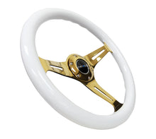 Load image into Gallery viewer, NRG Classic Wood Grain Steering Wheel (350mm) White Grip w/Chrome Gold 3-Spoke Center Steering Wheels NRG
