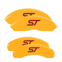 Load image into Gallery viewer, MGP 4 Caliper Covers Engraved Front &amp; Rear No Bolts/St Yellow Finish Black Char 2018 Ford Fusion Caliper Covers MGP
