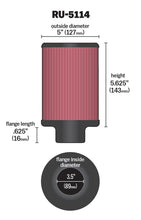Load image into Gallery viewer, K&amp;N Filter Universal Rubber Filter 3.5in Flange ID x 5in OD x 5.625in H Air Filters - Universal Fit K&amp;N Engineering   
