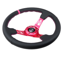 Load image into Gallery viewer, NRG Reinforced Steering Wheel (350mm/3in. Deep) Black Leather/ Fushia Center Mark/ Fushia Stitching Steering Wheels NRG
