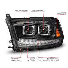 Load image into Gallery viewer, ANZO 09-18 Dodge Ram 1500/2500/3500 Full LED Proj Headlights w/Switchback Light Bar - Black Headlights ANZO
