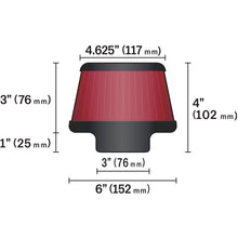 Load image into Gallery viewer, K&amp;N Universal Round Clamp-On Air Filter 3in Flange ID x 6in Base OD x 4.625in Top OD x 3in Height Air Filters - Universal Fit K&amp;N Engineering   
