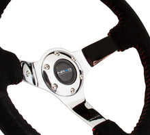 Load image into Gallery viewer, NRG Reinforced Steering Wheel (350mm / 3in. Deep) Blk Suede w/Red BBall Stitch &amp; Chrome 3-Spoke Steering Wheels NRG
