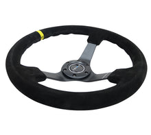 Load image into Gallery viewer, NRG Reinforced Steering Wheel (350mm / 3in. Deep) Blk Suede/X-Stitch w/5mm Blk Spoke &amp; Yellow CM Steering Wheels NRG
