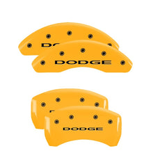 Load image into Gallery viewer, MGP 4 Caliper Covers Engraved F &amp; R GM Style Yellow Finish Black Char 2005 Chevy Silverado 1500 Caliper Covers MGP

