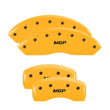 Load image into Gallery viewer, MGP 4 Caliper Covers Engraved Front Mustang Rear Bar &amp; Pony Yellow Finish Blk Char 2004 Ford Mustang Caliper Covers MGP
