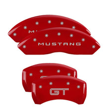 Load image into Gallery viewer, MGP 4 Caliper Covers Engraved Front Mustang Engraved Rear GT Red finish silver ch Caliper Covers MGP

