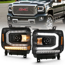 Load image into Gallery viewer, ANZO 2016-2019 Gmc Sierra 1500 Projector Headlight Plank Style Black w/ Sequential Amber Signal Headlights ANZO
